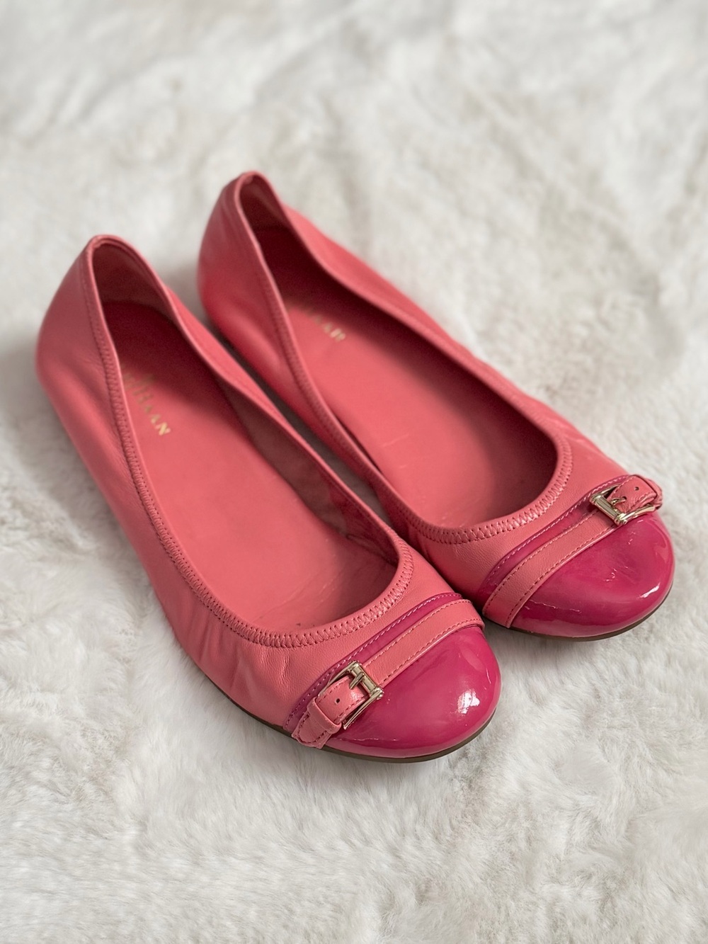 COLE HAAN 10 Reesa Cap Toe Ballet Flats in Pink Coral • Buckle Flat